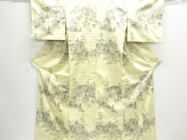 アンティーク　風景模様手織り紬着物